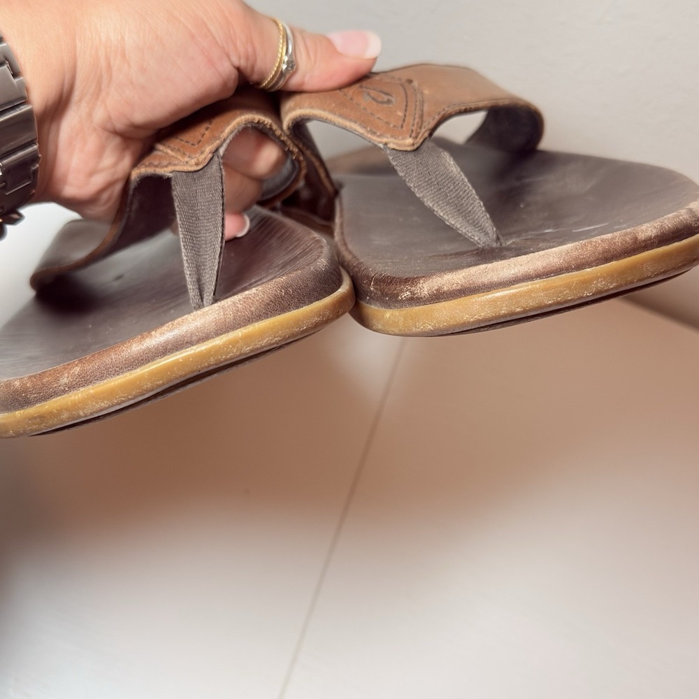 OluKai Nalukai Leather Flip Flop Thong Sandals Brown 10386-6363 Men's Sz 14 - Picture 5 of 7